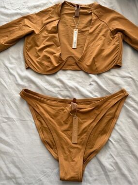 SKIMS Sculpting Swim Top & Bottom in Tan
